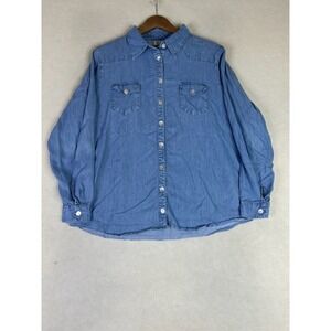 Soft Surroundings Button Up Shirt Women's Large Blue Chambray L/S Lyocell